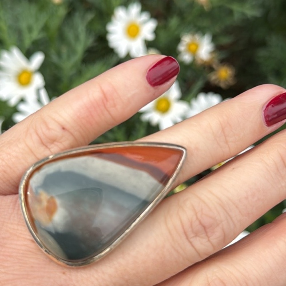 Ooac Polychrome Jasper Gemstone Statement Ring Ra… - image 1